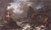 unknow artist A coastal landscape with shipping in a storm,figures shipwrecked in the foreground oil on canvas